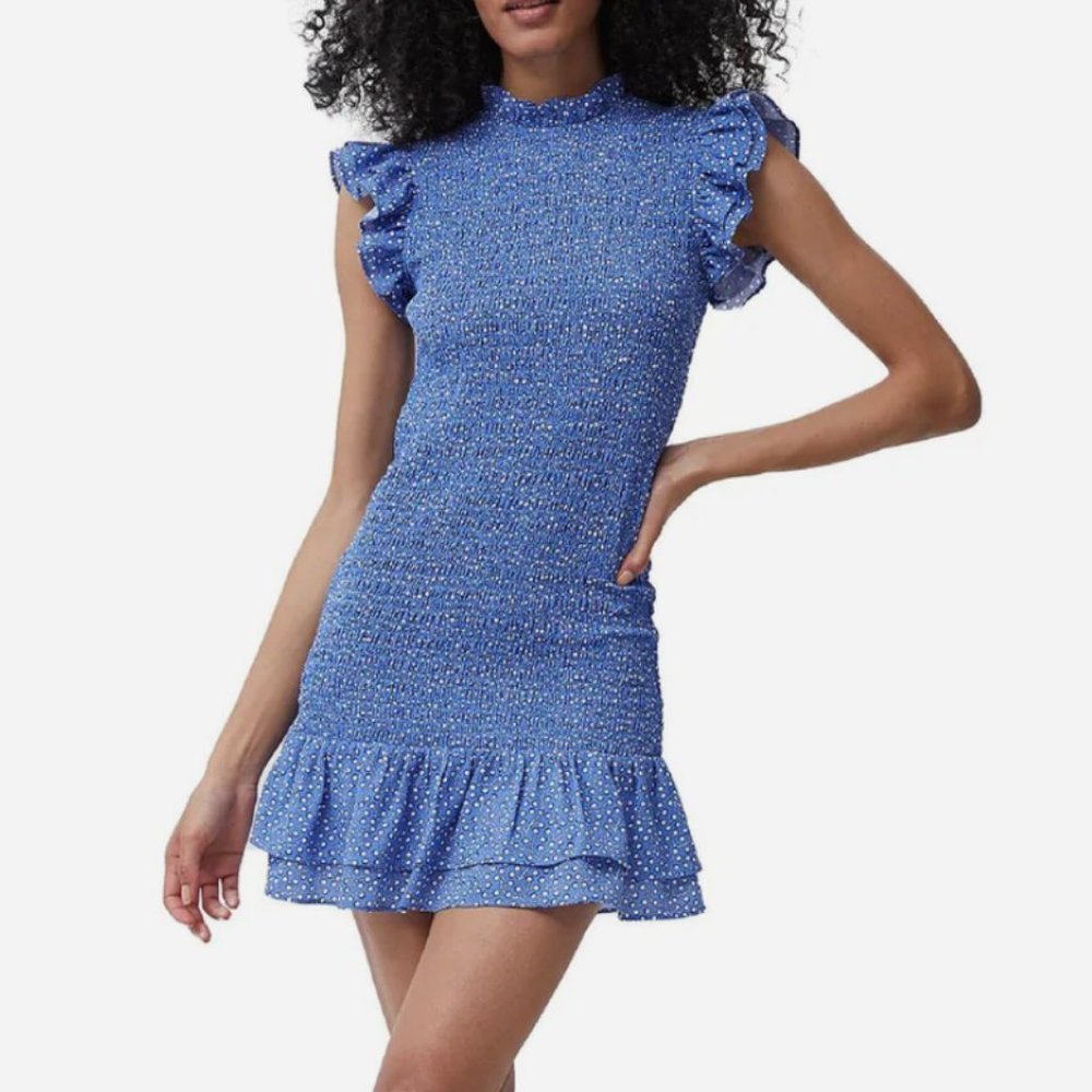 French Connection Elao Verona Printed Smocked Ruffled Dress